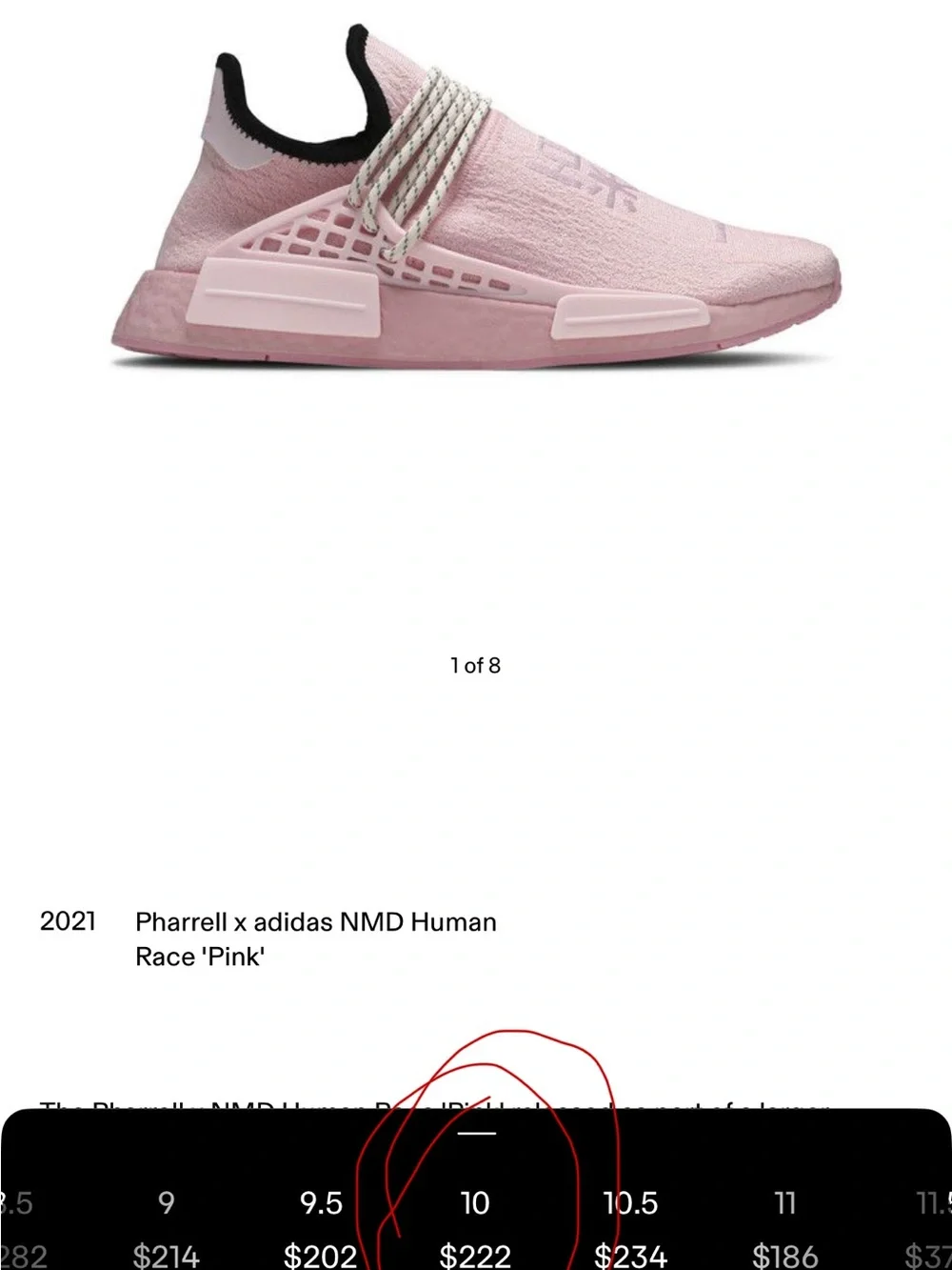 Pharrell X Addidas NMD Human Race ’pink’ Mens Size 10